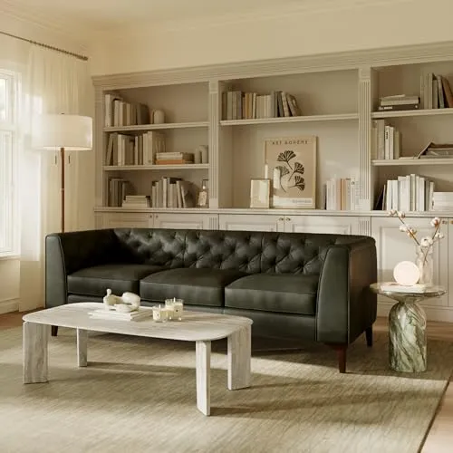 Poly & BARK Essex 89” Full-Grain Italian Leather Sofa – Tufted Back